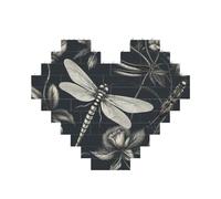 Building Block Puzzle Black Flowers and Dragonfly Personalized Brick Block Puzzles for Adults Building Bricks Jigsaw 3D Heart Blocks Puzzle Bricks Novelty Brick Jigsaw for Home Decor Gift