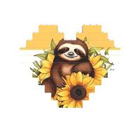 Building Block Puzzle Cartoon Sloth Sitting on Sunflower Personalized Brick Block Puzzles for Adults Building Bricks Jigsaw 3D Heart Blocks Puzzle Bricks Novelty Brick Jigsaw for Home Decor Gift