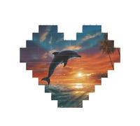 Building Block Puzzle Dolphins and Palm Trees Personalized Brick Block Puzzles for Adults Building Bricks Jigsaw 3D Heart Blocks Puzzle Bricks Novelty Brick Jigsaw for Home Decor Gift