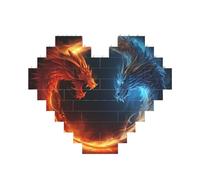 Building Block Puzzle Fire and ice Dragons Personalized Brick Block Puzzles for Adults Building Bricks Jigsaw 3D Heart Blocks Puzzle Bricks Novelty Brick Jigsaw for Home Decor Gift
