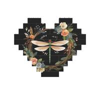 Building Block Puzzle Image of Dragonfly in Wreath Personalized Brick Block Puzzles for Adults Building Bricks Jigsaw 3D Heart Blocks Puzzle Bricks Novelty Brick Jigsaw for Home Decor Gift