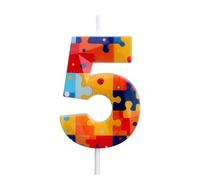 Building Block Puzzle Number Birthday Cake Candles, Multicolor Block Puzzle Cake Topper Numeral 0 1st 2nd 3rd 4th 5th 6th 7th 8th 9th Birthday Candles for Kids Boys Lego Party Supplies (Number 5)