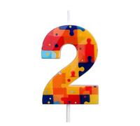 Building Block Puzzle Number Birthday Cake Candles, Multicolor Block Puzzle Cake Topper Numeral 0 1st 2nd 3rd 4th 5th 6th 7th 8th 9th Birthday Candles for Kids Boys Lego Party Supplies (Number 2)
