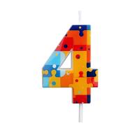 Building Block Puzzle Number Birthday Cake Candles, Multicolor Block Puzzle Cake Topper Numeral 0 1st 2nd 3rd 4th 5th 6th 7th 8th 9th Birthday Candles for Kids Boys Lego Party Supplies (Number 4)