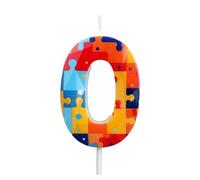 Building Block Puzzle Number Birthday Cake Candles, Multicolor Block Puzzle Cake Topper Numeral 0 1st 2nd 3rd 4th 5th 6th 7th 8th 9th Birthday Candles for Kids Boys Lego Party Supplies (Number 0)