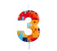 Building Block Puzzle Number Birthday Cake Candles, Multicolor Block Puzzle Cake Topper Numeral 0 1st 2nd 3rd 4th 5th 6th 7th 8th 9th Birthday Candles for Kids Boys Lego Party Supplies (Number 3)
