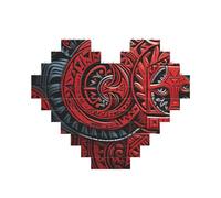 Building Block Puzzle Red Tribal Pattern Personalized Brick Block Puzzles for Adults Building Bricks Jigsaw 3D Heart Blocks Puzzle Bricks Novelty Brick Jigsaw for Home Decor Gift