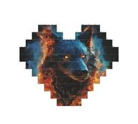 Building Block Puzzle Wolf Head in Blue Flames Personalized Brick Block Puzzles for Adults Building Bricks Jigsaw 3D Heart Blocks Puzzle Bricks Novelty Brick Jigsaw for Home Decor Gift