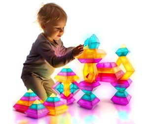 Building Block Sets for Kids 3 4 5 6 Year Old,30Pcs Pyramid Stacking Blocks Toys for Boys Girls,STEM Preschool Learning Activities Educational Light Table Toys Gifts for Toddlers Children