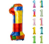 Building Blocks 1 Number Balloons, Building Blocks 1 Year Old Birthday Decorations Supplies, 32 Inch Mylar Helium Balloon, Suitable for a 1st Birthday Foil Number Balloons