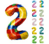 Building Blocks 2 Number Balloons, Building Blocks 2 Year Old Birthday Decorations Supplies, 32 Inch Mylar Helium Balloon, Suitable for a 2st Birthday Foil Number Balloons
