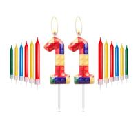 Building Blocks Birthday Candles, 11th Birthday Candles, Rainbow Number 11 Candles, Red, Yellow, Green, Blue Candle for Cake, Building Block Themed for Girls Boys Birthday Party Decorations Supplies