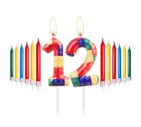 Building Blocks Birthday Candles, 12th Birthday Candles, Rainbow Number 12 Candles, Red, Yellow, Green, Blue Candle for Cake, Building Block Themed for Girls Boys Birthday Party Decorations Supplies