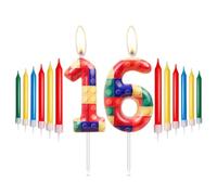 Building Blocks Birthday Candles, 16th Birthday Candles, Rainbow Number 16 Candles, Red, Yellow, Green, Blue Candle for Cake, Building Block Themed for Girls Boys Birthday Party Decorations Supplies
