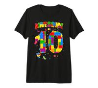 Building Blocks Bricks Awesome at 10 Years Old Birthday Boy Premium T-Shirt