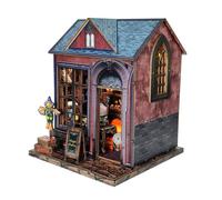 Building Blocks for the Dark Magician's Hut, DIY Miniature Witch House 3D Wooden Building Kit, Halloween Holiday Model Set, Witch House 3D Wooden Dark Magic Wizard Cottage Building Blocks (215 Pieces)