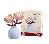 Building Blocks Plant Rose and Peony - Brick Flower Toy Set (Including Ceramic Vase), Diy Flower Bouquet Made of Environmentally Friendly Materials, Delicate Desk Decorations, gift giving preferred