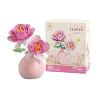 Building Blocks Plant Rose and Peony - Brick Flower Toy Set (Including Ceramic Vase), Diy Flower Bouquet Made of Environmentally Friendly Materials, Delicate Desk Decorations, gift giving preferred