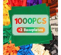 Building Blocks Set for Kids, 1000 Pieces, 14 Colours & 19 Shapes, ABS Plastic, Includes 2 Baseplates, Compatible with Most Building Block Systems, Aged 6+, Develops Creativity and Motor Skills.