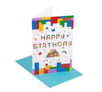 Building Blocks Theme Boy Birthday Card, Colorful Happy Birthday Greeting Card with Envelope Gift and Ideal Party Decoration for Him Her Mom Dad Husband Wife Sister Brother
