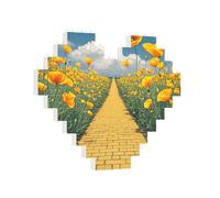 Building Brick Puzzles Heart Poppies Field Yellow Brick Road Building Block Puzzle Jigsaws for Adults Personalized Photo Block Puzzle Home Decor 3D Brick Puzzle for Women Men