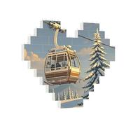 Building Brick Puzzles Heart Ski Lift With Fir Tree Building Block Puzzle Jigsaws for Adults Personalized Photo Block Puzzle Home Decor 3D Brick Puzzle for Women Men