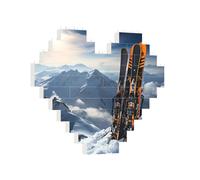 Building Brick Puzzles Heart Skis on mountain Building Block Puzzle Jigsaws for Adults Personalized Photo Block Puzzle Home Decor 3D Brick Puzzle for Women Men