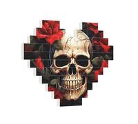 Building Brick Puzzles Heart Skull Rose-Red Building Block Puzzle Jigsaws for Adults Personalized Photo Block Puzzle Home Decor 3D Brick Puzzle for Women Men