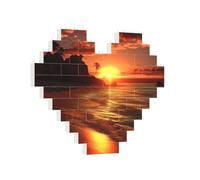 Building Brick Puzzles Heart Sunset on The Beach Building Block Puzzle Jigsaws for Adults Personalized Photo Block Puzzle Home Decor 3D Brick Puzzle for Women Men