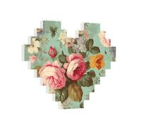 Building Brick Puzzles Heart Vintage Floral Flowers Building Block Puzzle Jigsaws for Adults Personalized Photo Block Puzzle Home Decor 3D Brick Puzzle for Women Men