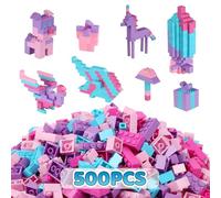 Building Bricks 500PCS Set Age 6+, Classic Building Brick Sets, Pink Building Blocks Toys For Girls, Compatible with Lego, Girls Pastel, Birthday for Kids (500PCS Pink-Purple)