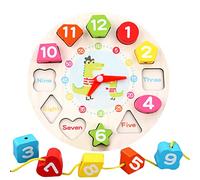 Building & Construction Toys Preschool Shape Sorting Clock Wooden Early Education Teaching Learning Clock With Numbers Shapes Games For Boys Girls 3 To 5 Years Old (A, One Size)