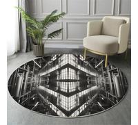 Building Elevator Scene Round Rugs Ø120Cm Living Room Non Slip Round Area Rug Short Pile Kaleidoscope Effect Bedroom Circle Carpet Washable Soft Floor Mat Rugs For Kids Room Decor,Charcoal Black