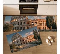 Building Green Plants Kitchen Rug Set 2 Pieces, Non-Slip Washable Kitchen Runner Mat Ancient Roman Architecture Standing Mats for Hallway, Dining Room and Entryway - 40x60cm+40x120cm, Light Yellow
