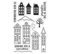 Building Houses Chimney Trees Dies and Stamps Sets for Card Making DIY Scrapbooking Sending You a Warm Welcome Words Transparent Silicone Seal Stamping Stamps Metal Die Cuts Punch Template Moulds