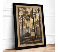 Building in the Woods Modern Framed Wall Art Print A2 (59.4×42cm) Black, Wall Decor for Living Room, Bedroom, Office & Home, Ready to Hang, Art Gift