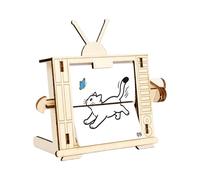 Building Kits For Kid, Wooden TV-Shaped STEM Science Experiment Toy, Hand Cranked Animation Machine Set, Educational Construction Playset, Learning Engineering Model, Creative Mechanical Craft