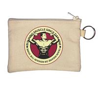 Building Muscle Since Day One Train Insane Or Remain The Same Bodybuilder Flex Key Chain Coin Purse Beige