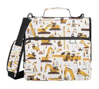 Building People Construction Color Cartoon 3 Rings Zipper Binder with Shoulder Strap Easy to Carry School Supplies Organizer for School
