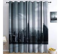 Building Skyline Window View Blackout Curtains for Living Room Kids Bedroom, W 46" x L 90" Print Eyelet Curtain Cityscape Thermal Insulated Noise Reducing Drapes Window Treatment Sets 2 Panels