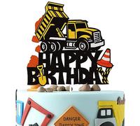 Building Truck Happy Birthday Cake Topper Construction Truck Excavator Cake Decoration Vehicle Theme Party Supplies for Boys Kids Teens