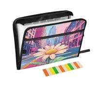 Building View Flower Accordion File Organizer Portable Expanding File Folder with Safe Zipper & Colorful Labels for A4 Papers Important Document Storage Receipt Letter
