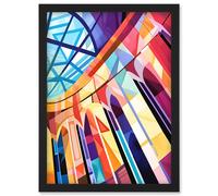 Building with Glass Roof Modern Art Deco Colour Block Modern Watercolour Painting Artwork Framed Wall Art Print A4 Artery8 Black One Size