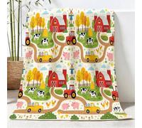 Buildings Cows Plants Warm Flannel Fleece Throw Blanket, American Country Soft Cozy Printed Bed Blanket, Multicolor Lightweight All Season Blankets for Couch Sofa Napping Travel Home, 180 x 200 cm
