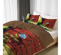 Buildings Grass Duvet Cover Set Super King, Illustration Kids & Aldults Bedroom Decor, Brushed Microfibre, Green Easy-Care Ultra-Soft Bedding Sets, Zip Closure, Reversible, 260 X 220 cm