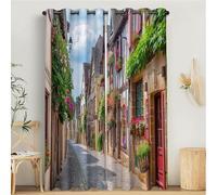 Buildings Landscape Curtains for Bedroom Living Room, Blackout Curtains Drop, Energy Saving Thermal Insulated Drapes, Small Town Streets Window Treatments, W 46" x L 72", 2 Panels, Multicolor