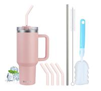 BuildLife 40 oz Thermal Mug to Go, Thermal Mug with Straw and Handle, Double-Walled Insulated Stainless Steel, Leak-Proof Drinking Cup, BPA-Free, Dishwasher Safe (Pink, 1200 ml)
