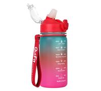 BuildLife School Water Bottle for Kids With Straw, Time Markings, 450ml Capacity - BPA Free, Leakproof, Dishwasher Safe Sports Bottle (Green Pink)