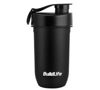 BuildLife Shaker Bottle, 600ML Tritan Protein Shaker Water Bottle, Shakes Cup with Strainer for Protein Powder Supplement Smoothie Quiet Mixing, Lump-Free Dishwasher Safe (Black)