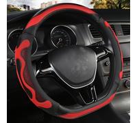 BuilLLin D Cut Steering Wheel Cover - D Shaped Flat Bottom Microfiber Leather Anti-Skid Breathable Fit 14.5"-15" (red)